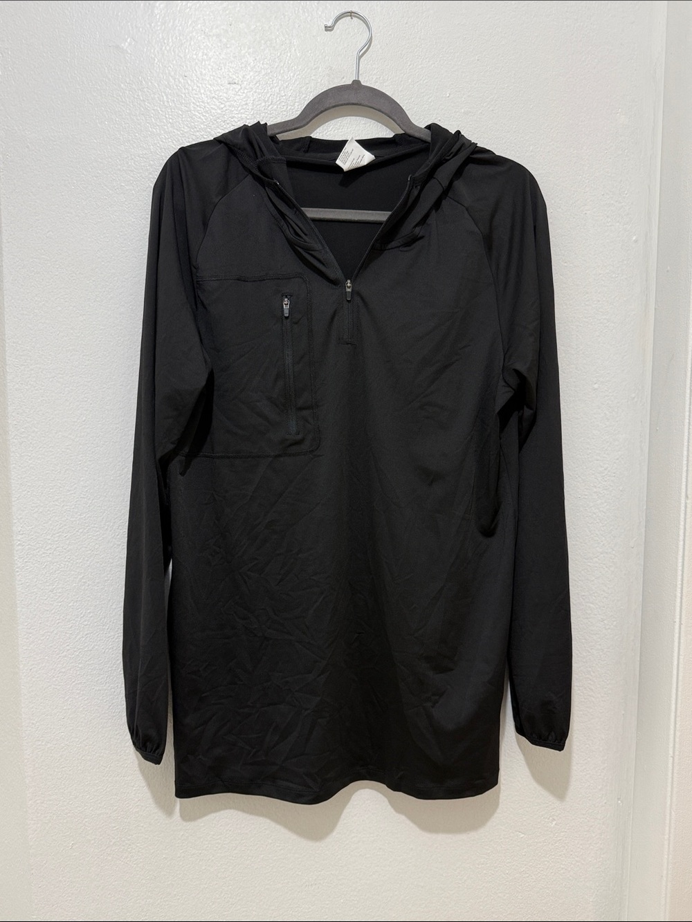Men's Black Hooded Quarter-Zip Windbreaker Pullover Jacket